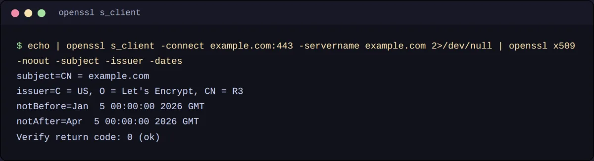 Вывод openssl с данными сертификата