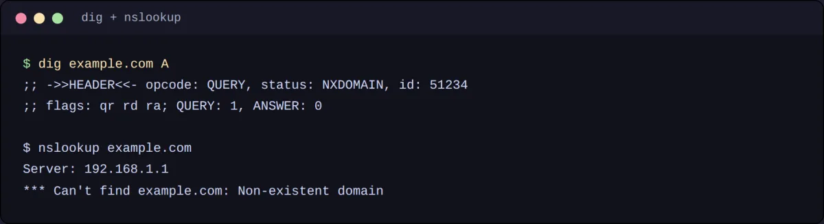 Вывод dig с status NXDOMAIN