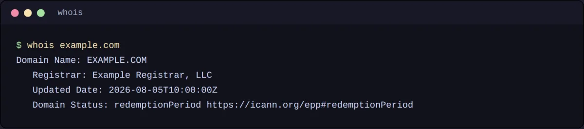 Вывод whois со статусом redemptionPeriod