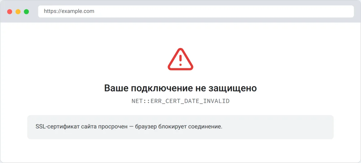 Предупреждение о просроченном сертификате