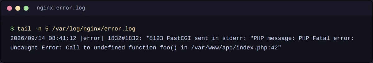 Хвост лога nginx с PHP Fatal error